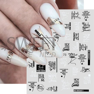 Nail stickers English letters graffiti text geometric lines