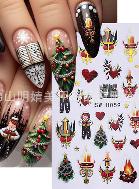 Golden Christmas Nail Stickers Christmas Eve Choir Bear Cand