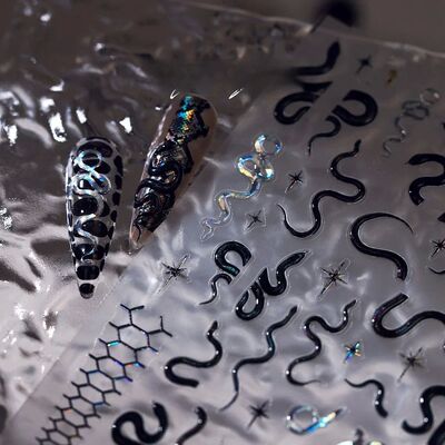 5D black snake snakeskin star design nail stickers starlight