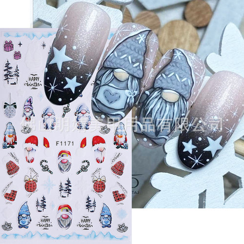 Christmas Nail Stickers Christmas Elk Cartoon Gandalf Bell A