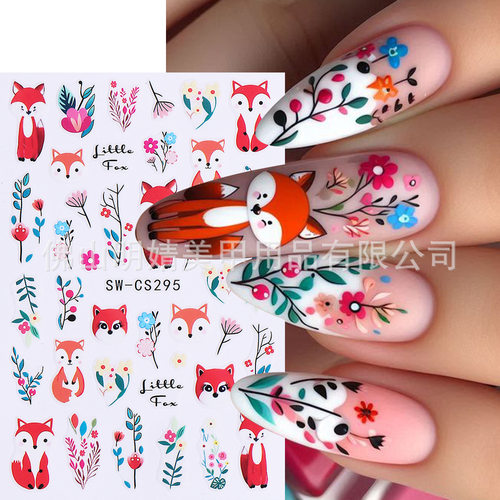 Autumn Nail Stickers Autumn Leaves Flowers Fox Cartoon Adhes