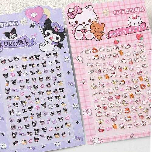 1PCS 5D Kawaii Sanrioed Cartoon Nail Stickers Cat Kuromi Cin