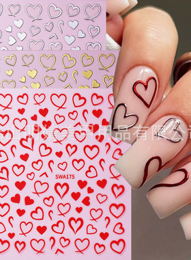 Valentine's Day Love Nail Sticker Gold And Silver Red Heart