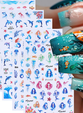 Nail Stickers Summer Ocean Coral Tropical Fish Mermaid Dolph