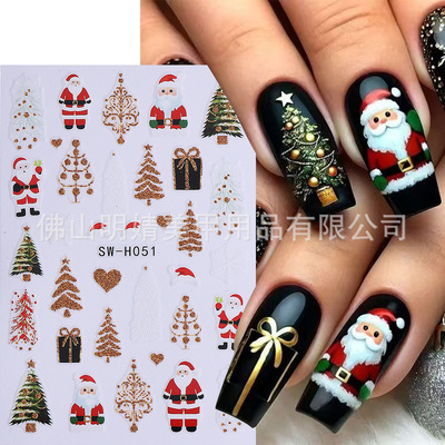 Golden Christmas Nail Sticker Golden Glitter Santa Guard Car