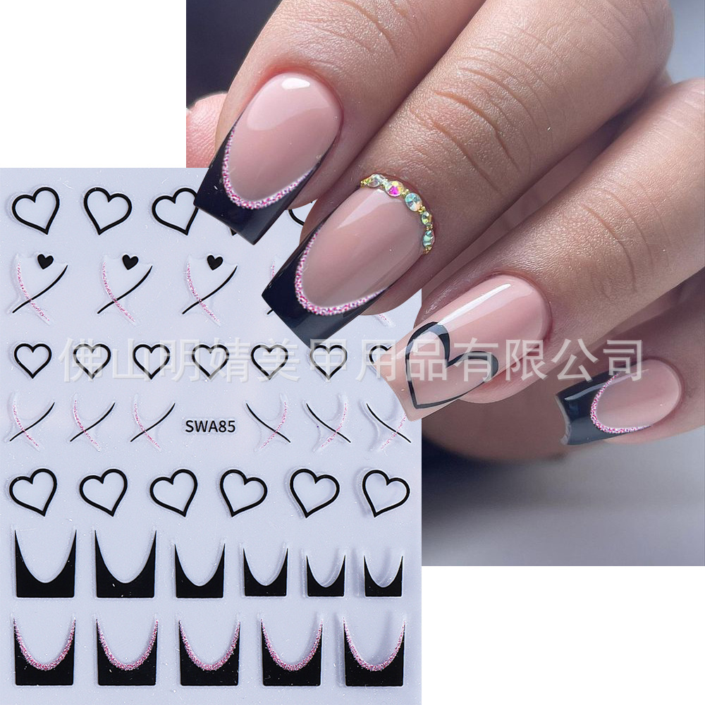Love Nail Stickers Valentine's Day Glitter Line Geometric Fr