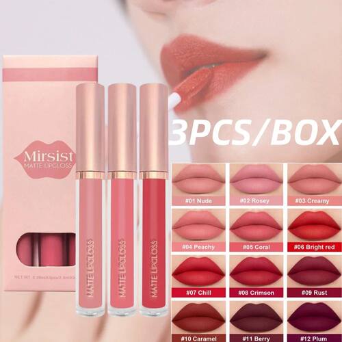 3pcs/set Nude Lip Gloss Matte Velvet Lipstick Waterproof Lon