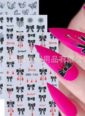 All Saints Nail Sticker Black Bow Cobweb Bleeding Relief Mic