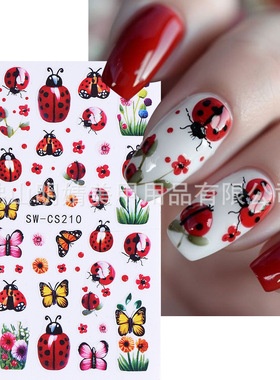 Flower Nail Stickers Spring And Summer Tulip Butterfly Beetl