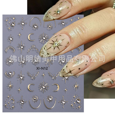 Point Drill Nail Stickers Gold And Silver Star Moon Bohemian