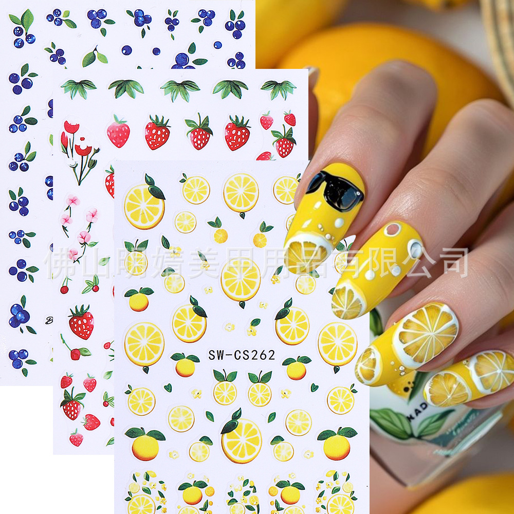 Nail Stickers Summer Fruit Fresh Lemon Strawberry Blueberry