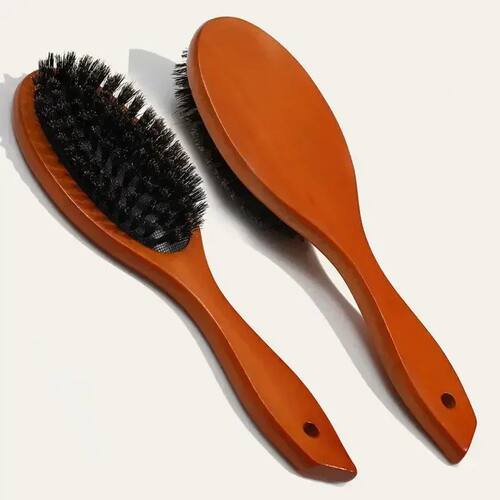Hair Brush Wood Handle Boar Bristle Beard Comb Styling Detan