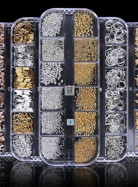 1Case Gold Silver Hollow 3D Nail Art Decorations Mix Metal