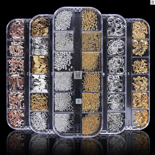 1Case Gold Silver Hollow 3D Nail Art Decorations Mix Metal