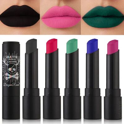 New 12 Colors Matte Lipsticks Waterproof Pink Black Blue Vel
