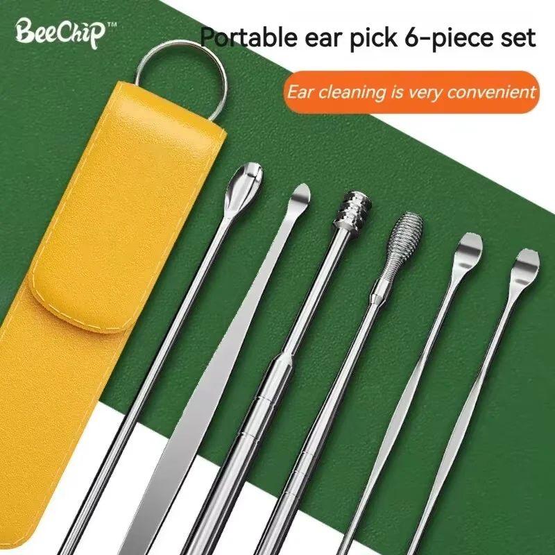 Portable Ear Pickers 6PCS Stainless Steel Ear Spoon 360 Degr