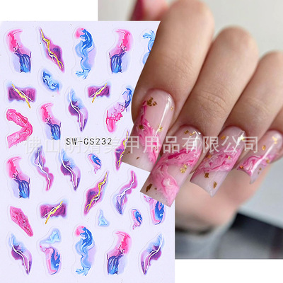 Nail Stickers Color Streamer Marble Watercolor Smoke 3d Adhe