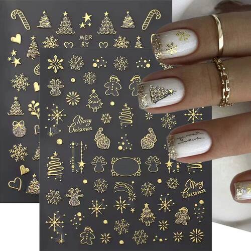 2pcs Luxury Gold Christmas 3D Nail Sticker Glitter Snowflake