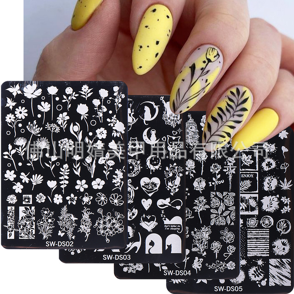 Nail Art Printing Template Love Rose Tulip Leaf French Mediu