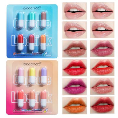 6pcs/set Mini Cute Capsule Lipstick Set with Lip Balm Moistu
