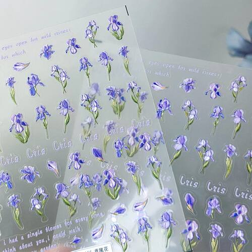 5D Purple Iris Nail Stickers Soft Embossed Self-Adhesive Nai