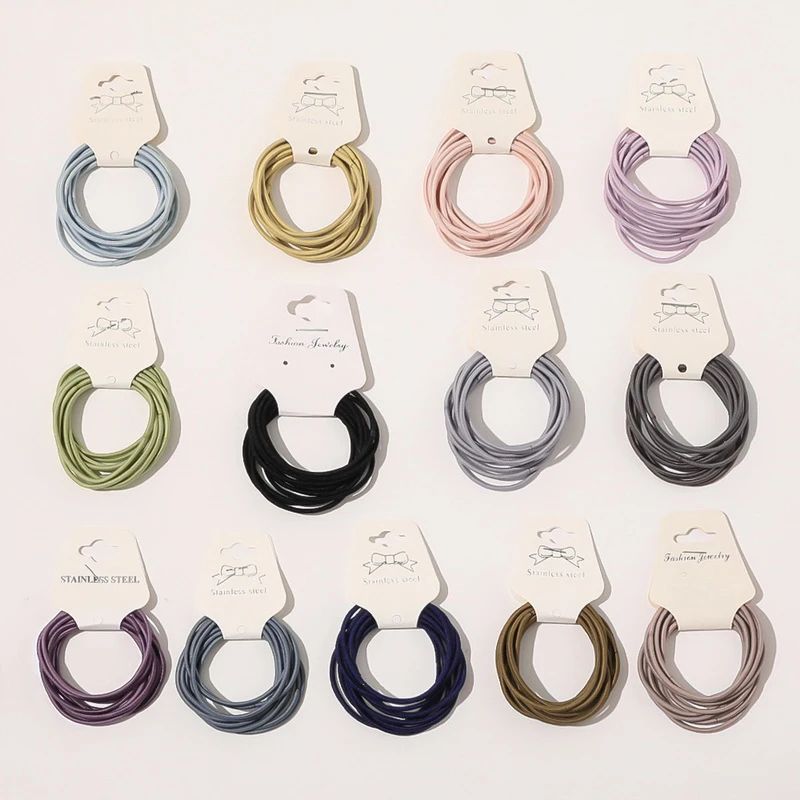 10Pcs Solid Color Thin Girls Elastic Hair Bands Rubber Band