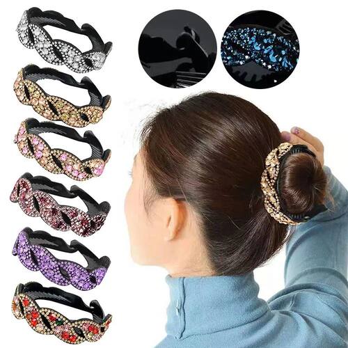 New Sparkling Crystal Stone Braided Hair Clips Bird Nest Flo