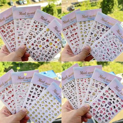 4PCS/1PC Set 3D Kawaii Sanrioed Nail Stickers,Hello Kitty Ku
