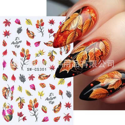 Autumn Deciduous Nail Sticker Thanksgiving Maple Leaf Feathe