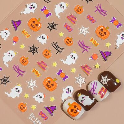 Halloween Nail Stickers 5D Embossed Cute Pumpkin Ghost Witch