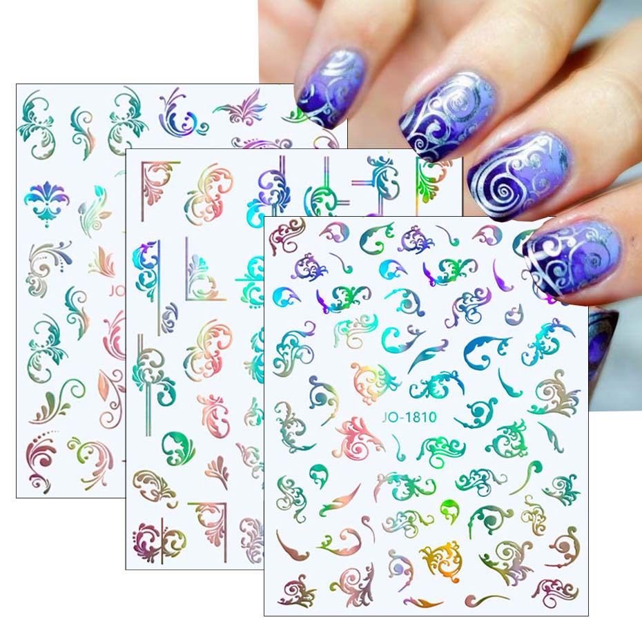 Laser Silver Retro Simea Totem Nail Art Sticker Plain Silver