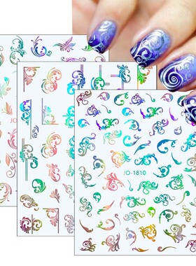 Laser Silver Retro Simea Totem Nail Art Sticker Plain Silver