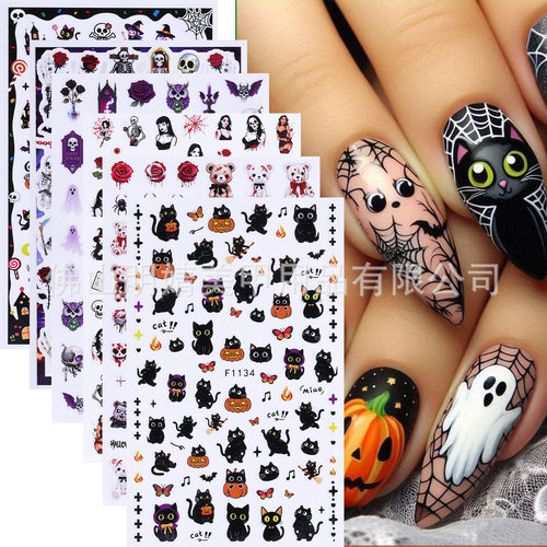 Halloween Nail Sticker Diablo Gothic Iron Window Black Cat P