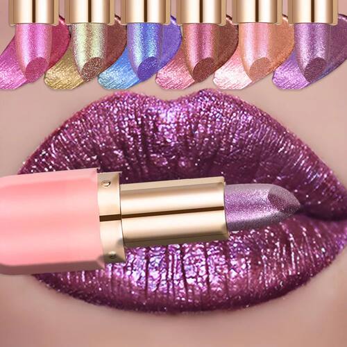 7-Color Aurora Chameleon Metallic Lip Stick High Shine Long-