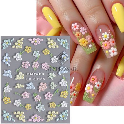Nail Sticker Summer 5d Embossed Flower Daisy Bow Nail Adhesi