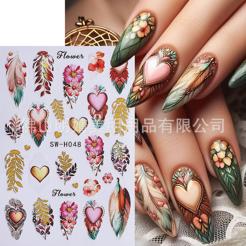 Ethnic Nail Stickers Love Dream Catcher Bronzing Feather Cro