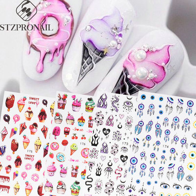 Nail Stickers Cartoon Cream Donut Devil's Eye Flame Summer P