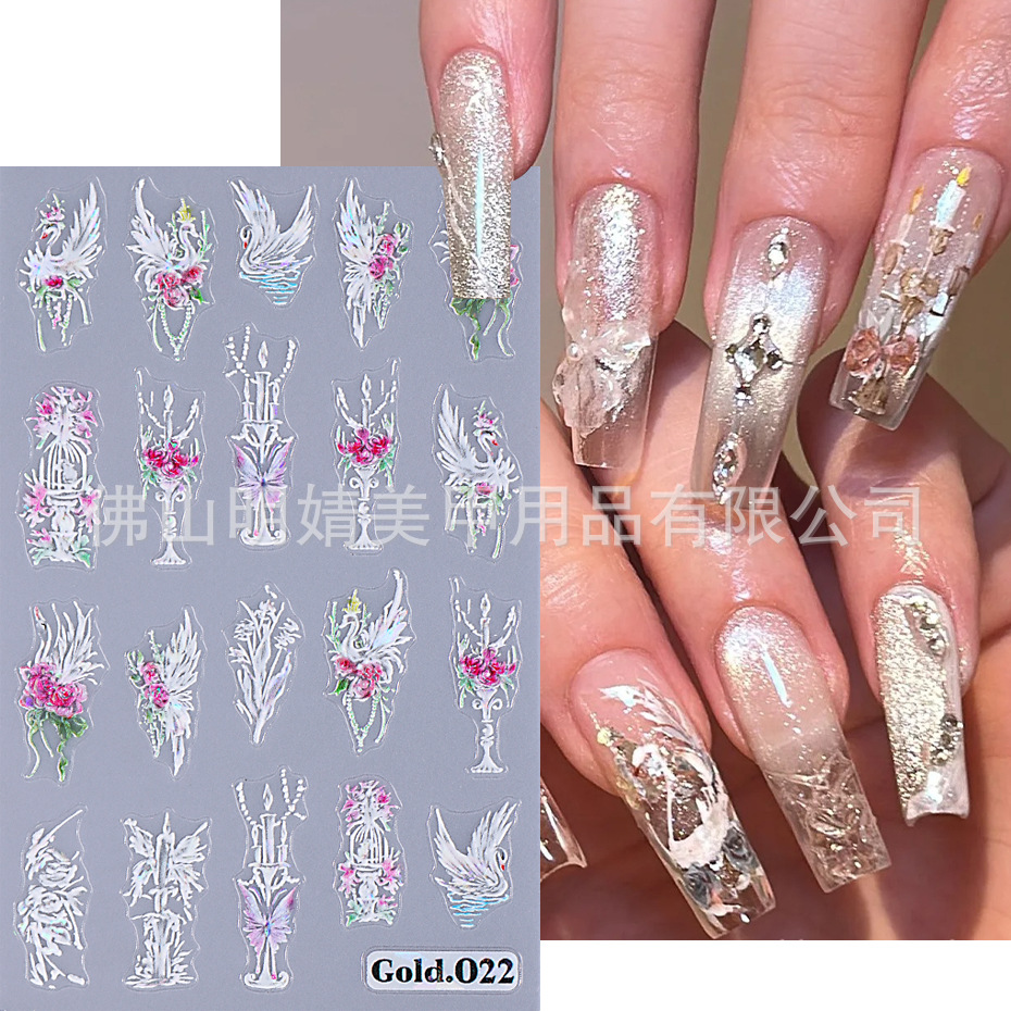 Oil Painting Stickers Candlestick Rose Swan Monet Garden Oil