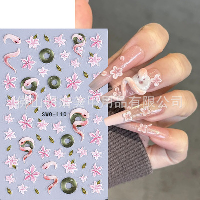 Jade Peach Blossom Snake Hinge Sticker New Chinese Peach Blo