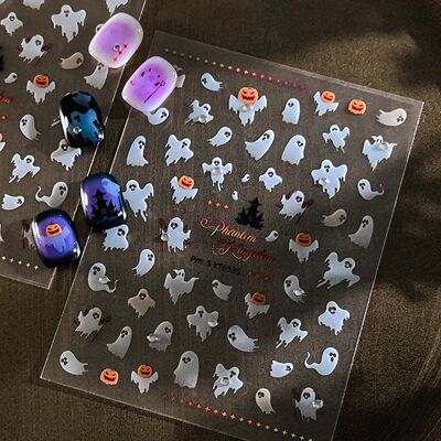 Ghost Nail Art Stickers 5D Halloween Pumpkin Ghost Self Adhe