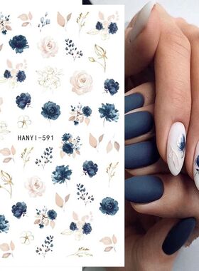 3d Nail Art Decals Elegant White RoyalBlue Roses Flowers Adh