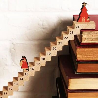 Creative Santa Claus Countdown Calendar Wood Stairs Climbing