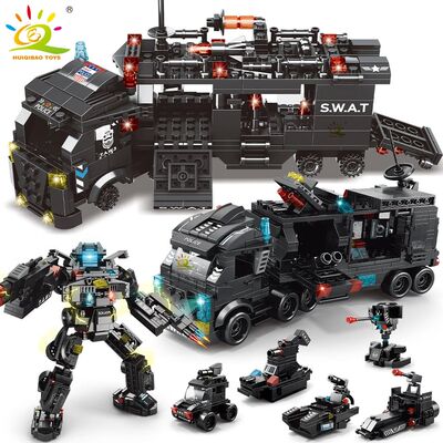 454-585PCS 8in1 SWAT Police Command Truck Building Blocks Ci