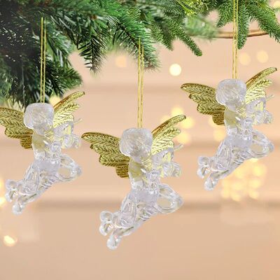 4Pcs Christmas Transparent Angel Pendant Xmas Tree Hanging O