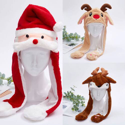 Cute Christmas Moving Ear Hat Cute Santa Claus Elk Plush Sof