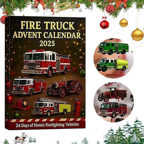 Fire Truck Advent Calendar 2D Flat Christmas Ornaments 24 Da