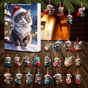 24Pc Cat Christmas Advent Calendar Set - 2D Acrylic Cute Kit