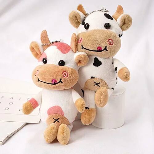 15cm Cute Milk Cow Plush Toy Animal Stuffed Doll Keyring Fes