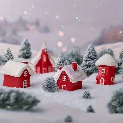 4Pcs Winter Village Snowy House Christmas Resin Miniature Re
