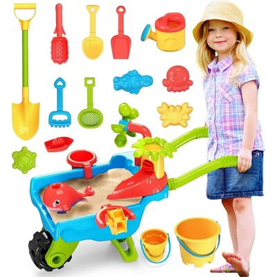 Beach Toy Trolley Car with Bucket Shovels Sea Animals Molds